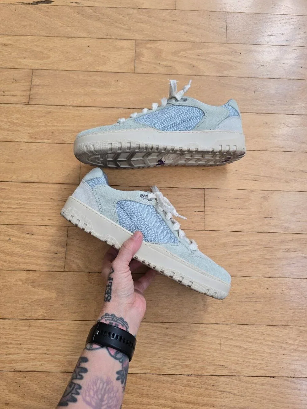 P448 | MASON icy blue leather boho sporty sneakers | WMS 10.5